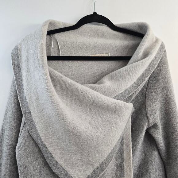 AIDA Italy Wool Open Front Cardigan Sweater L Gray Wrap Draped Cozy Quiet Luxury - Picture 2 of 8